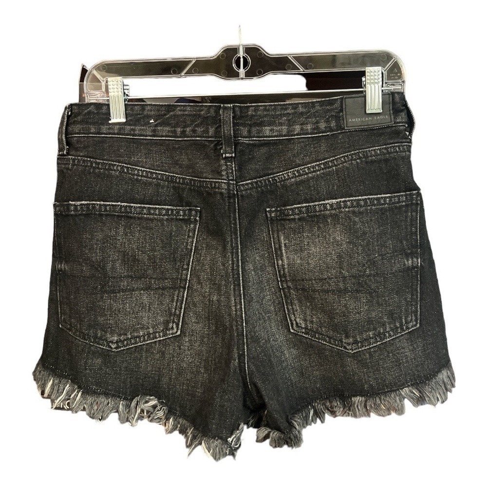 American Eagle Denim Shorts Womens 4 Black Excellent Frayed Hem High Waisted - Picture 2 of 2